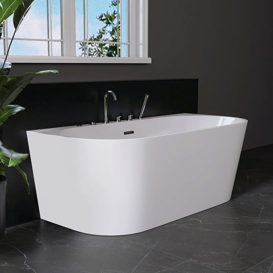 Medunjess 64” Streamline Freestanding acrylic massage bathtub，6-nozzle massage