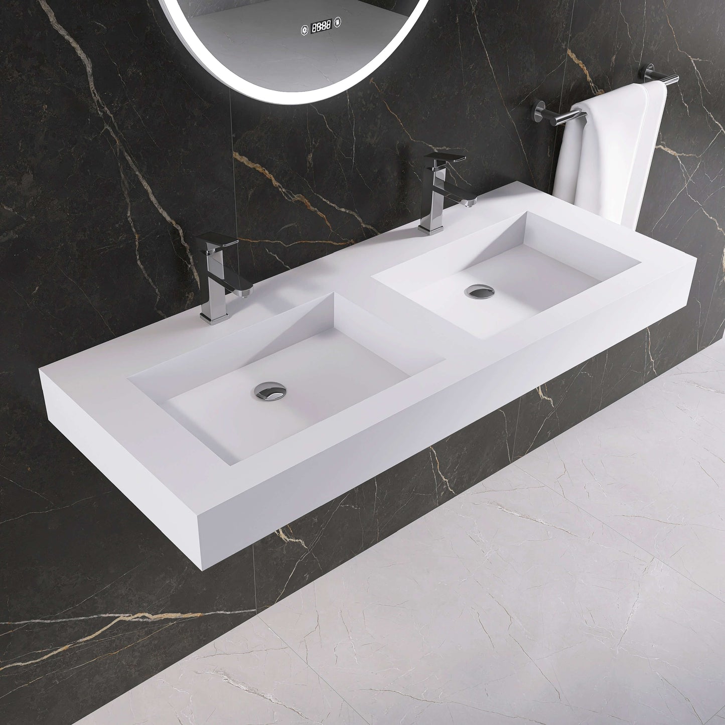 Medunjess 47'' Elytra Wall Mounted Bathroom Sink Solid Surface Sink