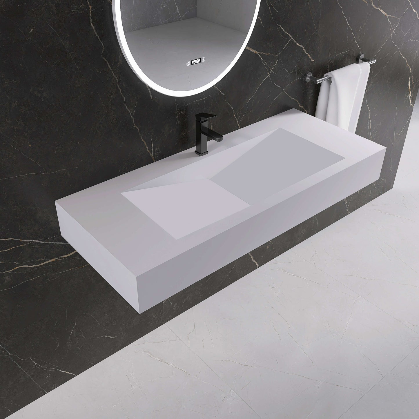 Medunjess 48'' Cantilever Wall Mounted Bathroom Sink Solid Surface Sink