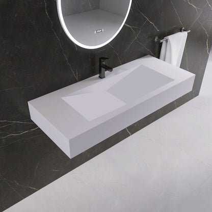 Medunjess 48'' Cantilever Wall Mounted Bathroom Sink Solid Surface Sink