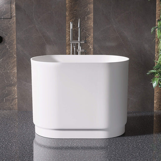 Medunjess 39'' Freestanding Tub Solid Surface Soaking Bathtub with Seat