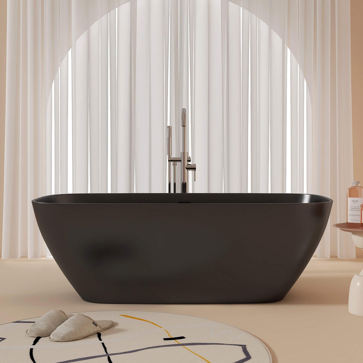 Medunjess 67'' Freestanding Soaking Bathtub Solid Surface Soaking Tubs in Matte Black