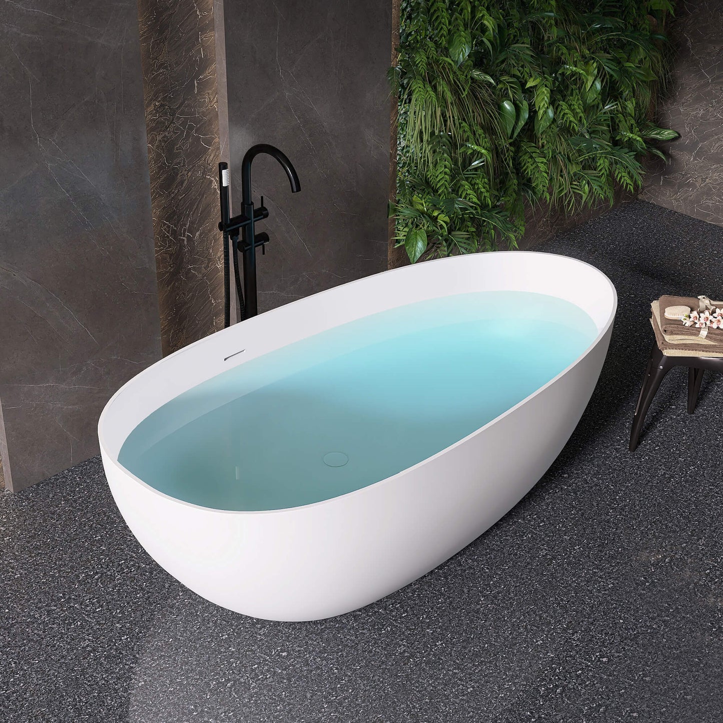 Medunjess 71" Freestanding Tub Solid Surface Resin Stone Freestanding Soaking Bathtub