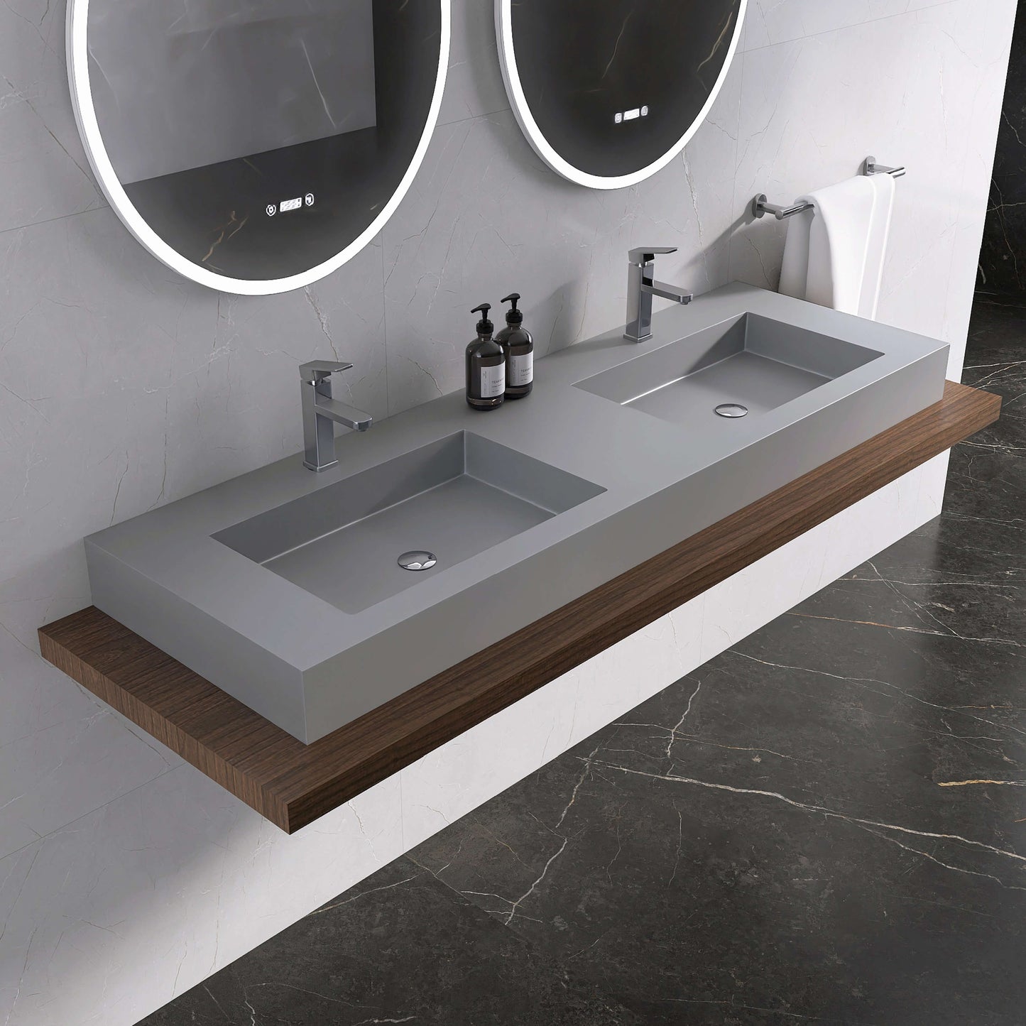 Medunjess 59'' Nimbus Wall Mounted Bathroom Sink Solid Surface Sink