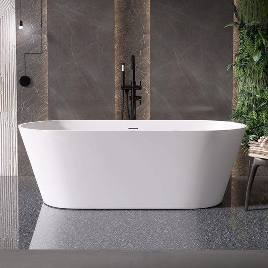 Medunjess 67'' Freestanding Soaking Bathtub Solid Surface Soaking Tubs in Matte White