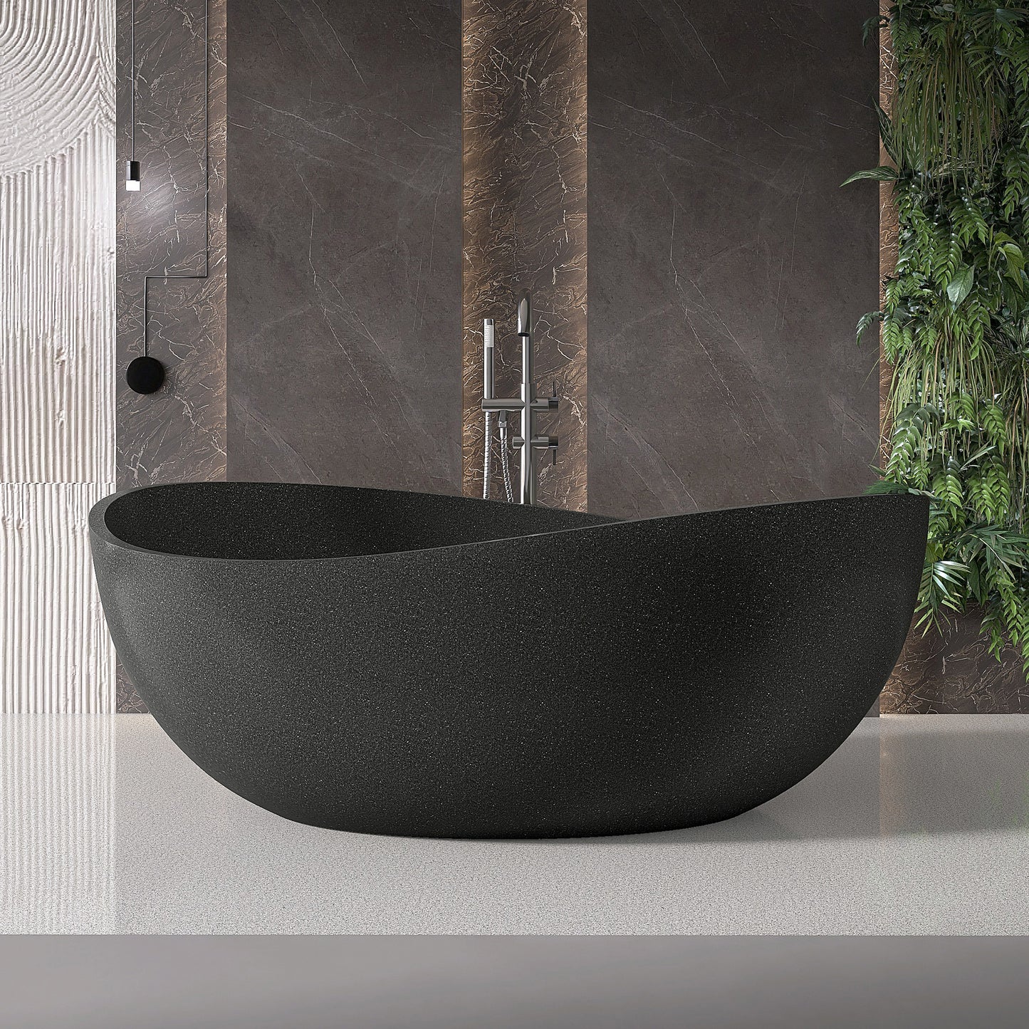 65'' Stone Resin Freestanding Bathtub, Elegant Oval Shape Soaking Tub, Solid Surface Stand Alone Bathtub with Drain & Without overflow outlet Cement grey