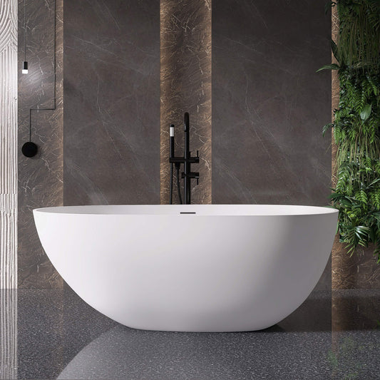 Medunjess 59'' Freestanding Tub Solid Surface Egg Shape Freestanding Soaking Tub