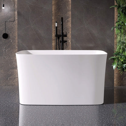 Medunjess 47'' Japanese Freestanding Tub With Seat Solid Surface Rectangular Soaking Bathtub