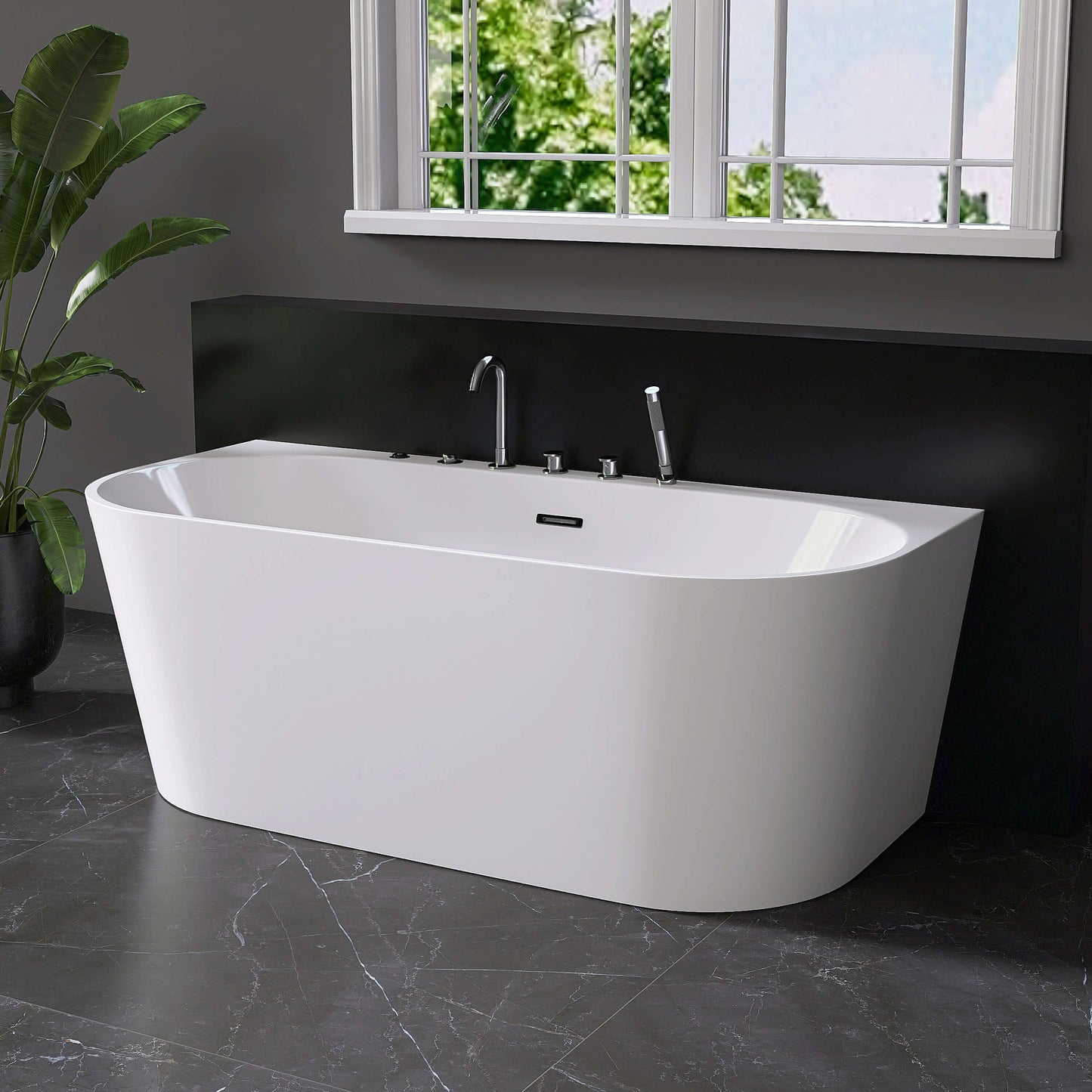 Medunjess 64” Streamline Freestanding acrylic massage bathtub，6-nozzle massage