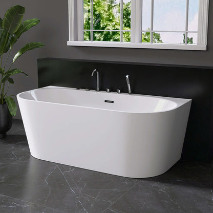 Medunjess 64” Streamline Freestanding acrylic massage bathtub，6-nozzle massage