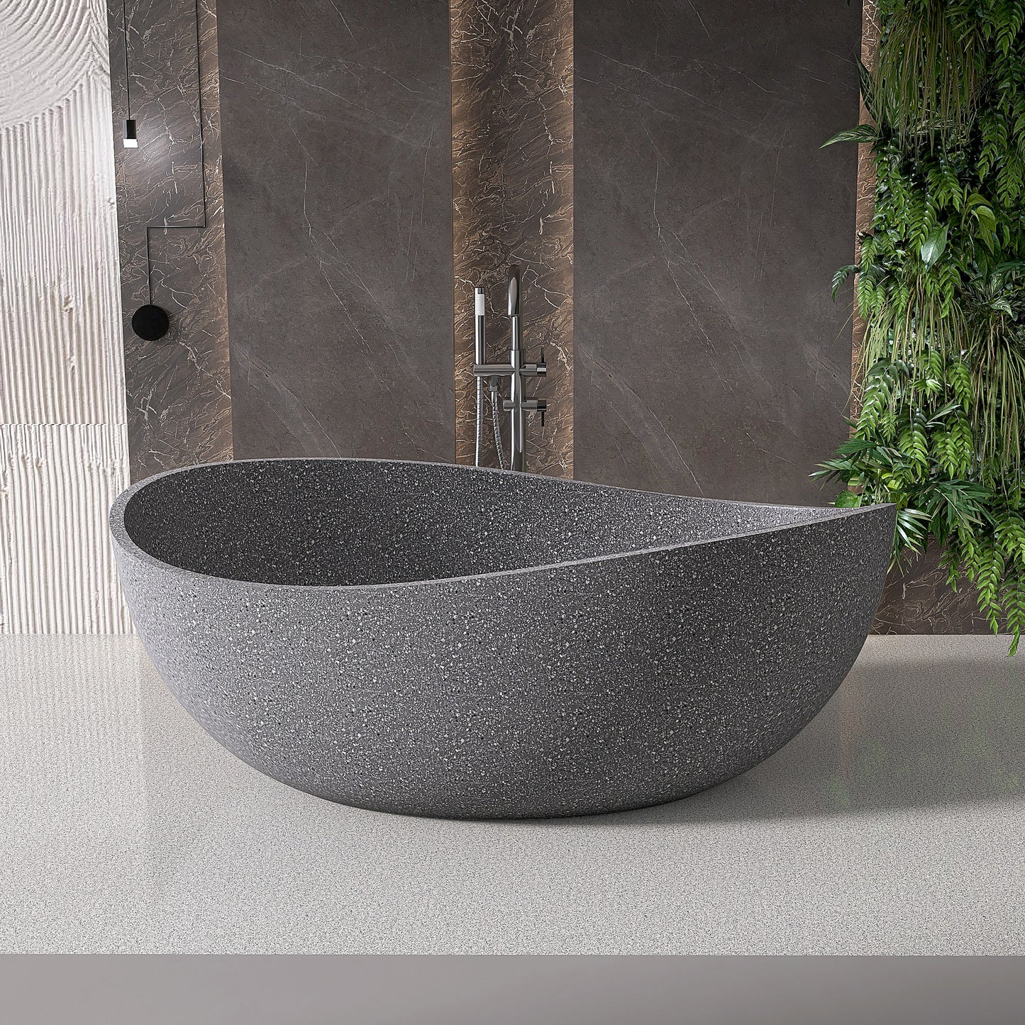 65'' Stone Resin Freestanding Bathtub, Elegant Oval Shape Soaking Tub, Solid Surface Stand Alone Bathtub with Drain & Without overflow outlet Cement grey
