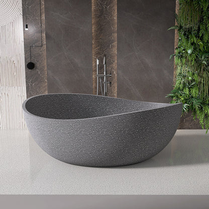 65'' Stone Resin Freestanding Bathtub, Elegant Oval Shape Soaking Tub, Solid Surface Stand Alone Bathtub with Drain & Without overflow outlet Cement grey