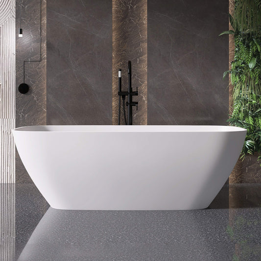 Medunjess 67'' Freestanding Soaking Bathtub Solid Surface Soaking Tubs in Matte White