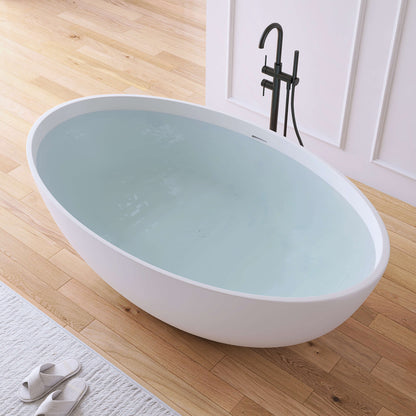 Medunjess 67" White Modern Freestanding Solid Surface Deep Soaking Bathtub for Two