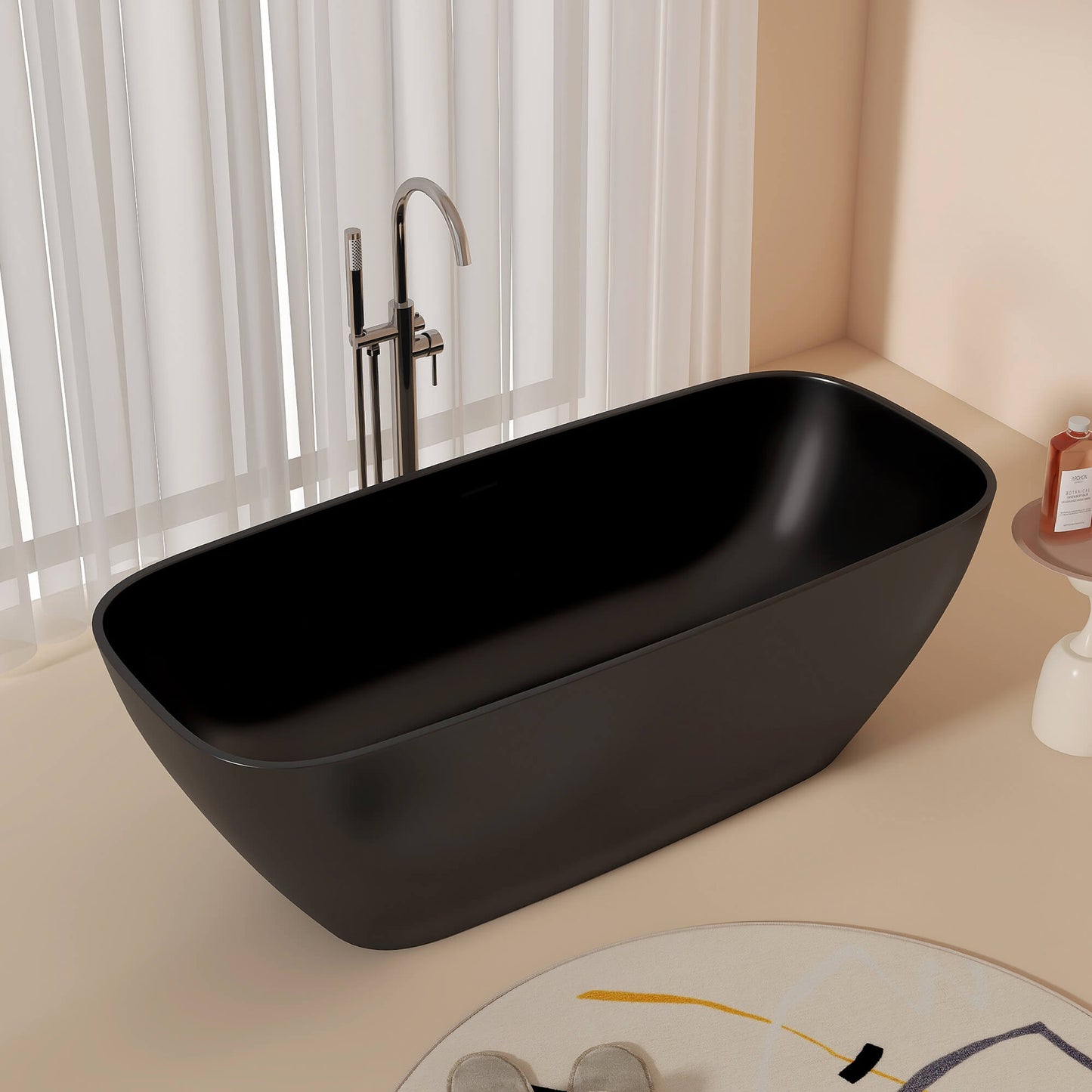 Medunjess 67'' Freestanding Soaking Bathtub Solid Surface Soaking Tubs in Matte Black
