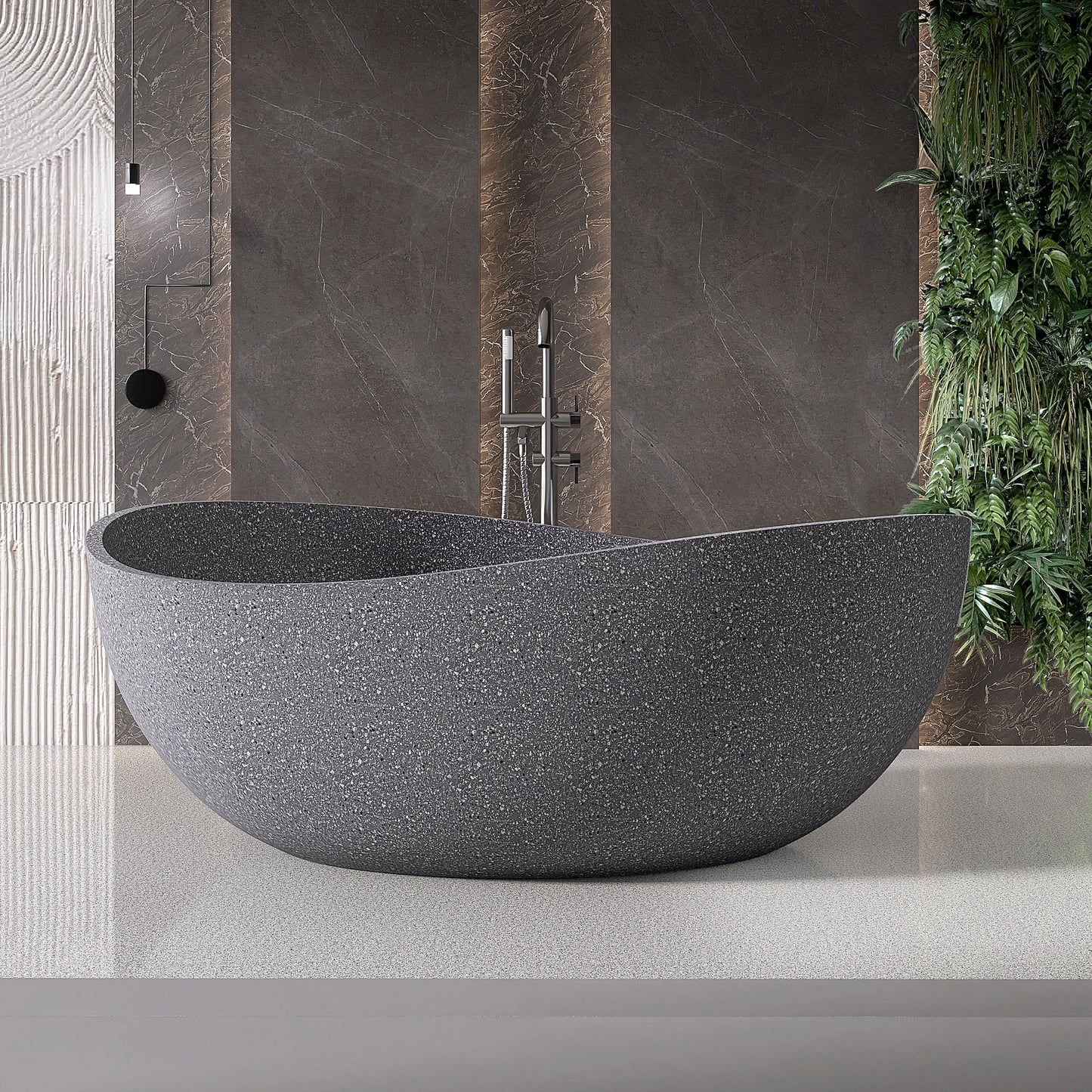 65'' Stone Resin Freestanding Bathtub, Elegant Oval Shape Soaking Tub, Solid Surface Stand Alone Bathtub with Drain & Without overflow outlet Cement grey