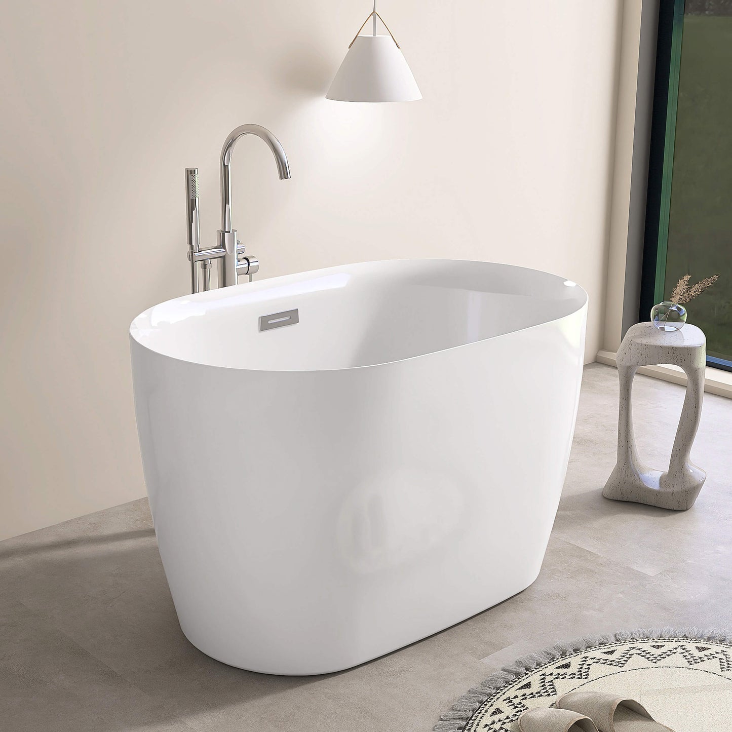 Medunjess 43” Swan Freestanding acrylic bathtub with bench