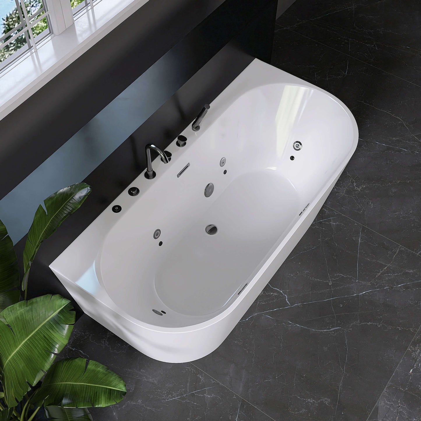 Medunjess 64” Streamline Freestanding acrylic massage bathtub，6-nozzle massage