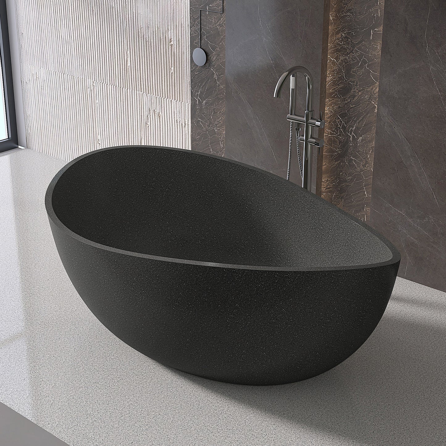 65'' Stone Resin Freestanding Bathtub, Elegant Oval Shape Soaking Tub, Solid Surface Stand Alone Bathtub with Drain & Without overflow outlet Cement grey