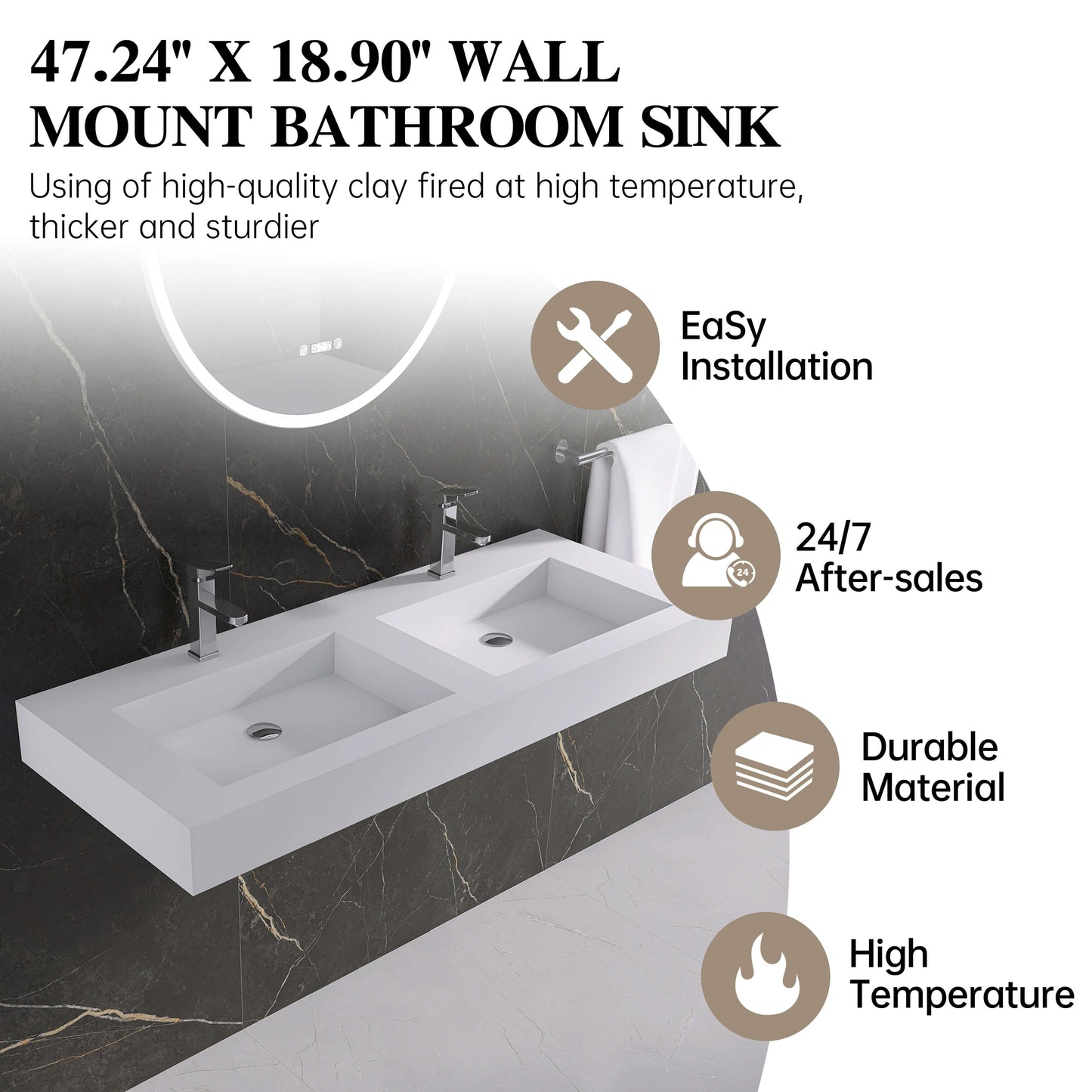 Medunjess 47'' Elytra Wall Mounted Bathroom Sink Solid Surface Sink