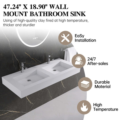 Medunjess 47'' Elytra Wall Mounted Bathroom Sink Solid Surface Sink