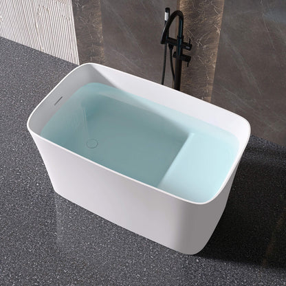 Medunjess 47'' Japanese Freestanding Tub With Seat Solid Surface Rectangular Soaking Bathtub