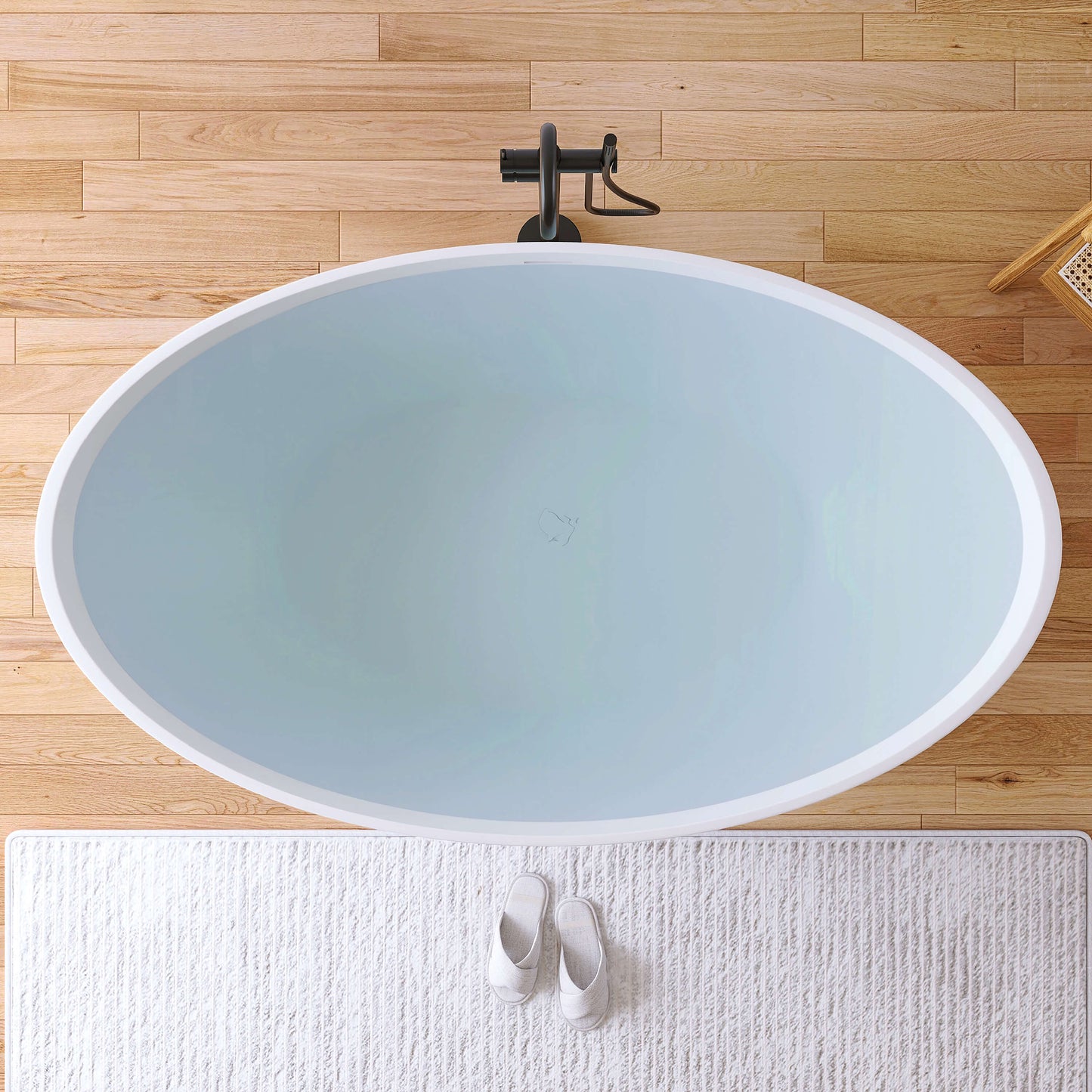 Medunjess 67" White Modern Freestanding Solid Surface Deep Soaking Bathtub for Two