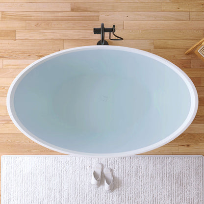 Medunjess 67" White Modern Freestanding Solid Surface Deep Soaking Bathtub for Two