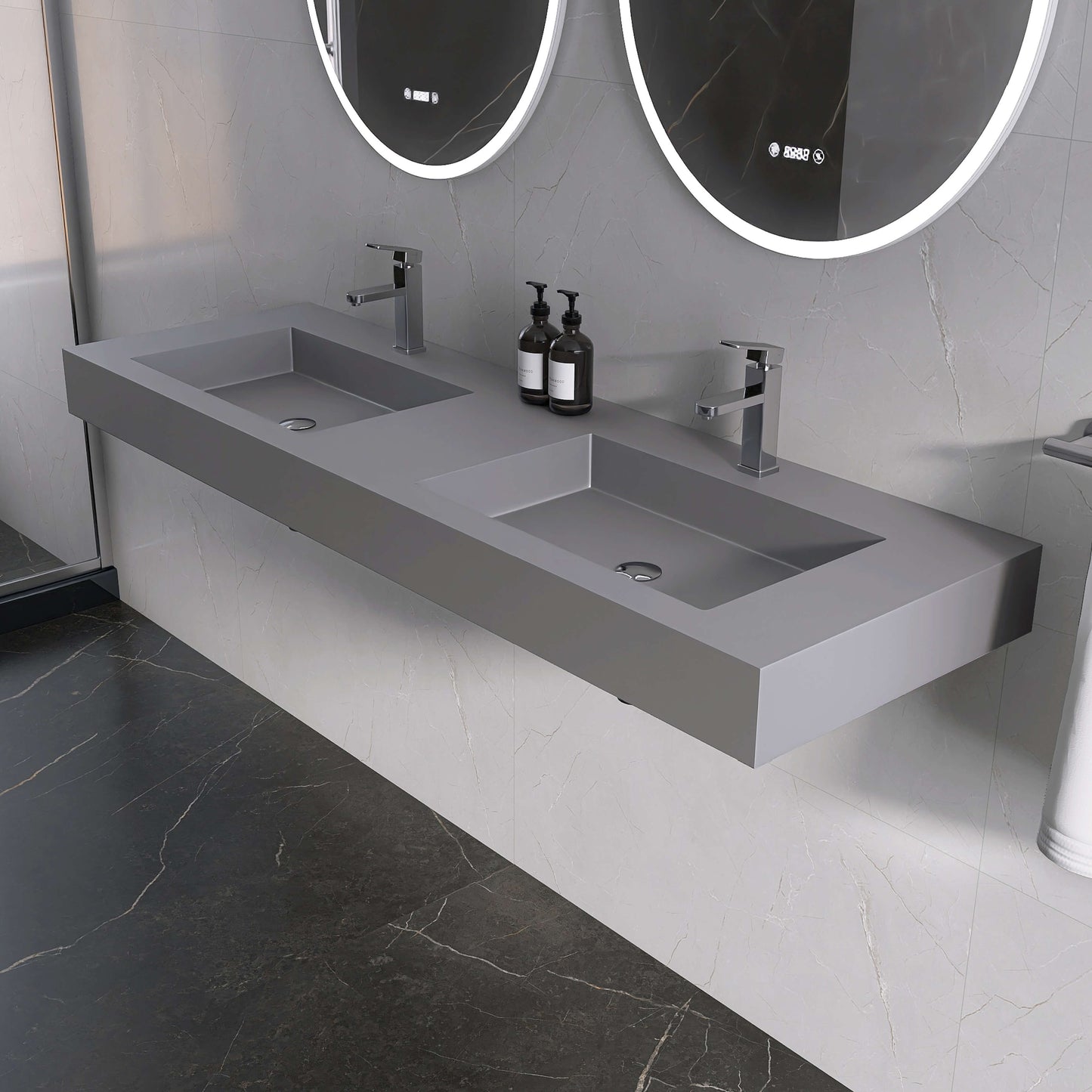 Medunjess 59'' Nimbus Wall Mounted Bathroom Sink Solid Surface Sink