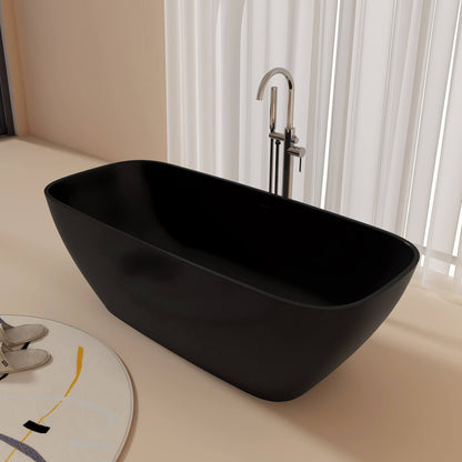 Medunjess 67'' Freestanding Soaking Bathtub Solid Surface Soaking Tubs in Matte Black