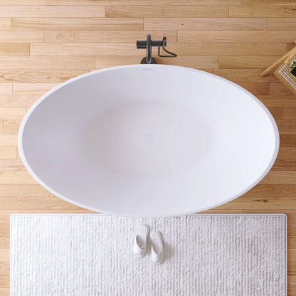 Medunjess 67" White Modern Freestanding Solid Surface Deep Soaking Bathtub for Two