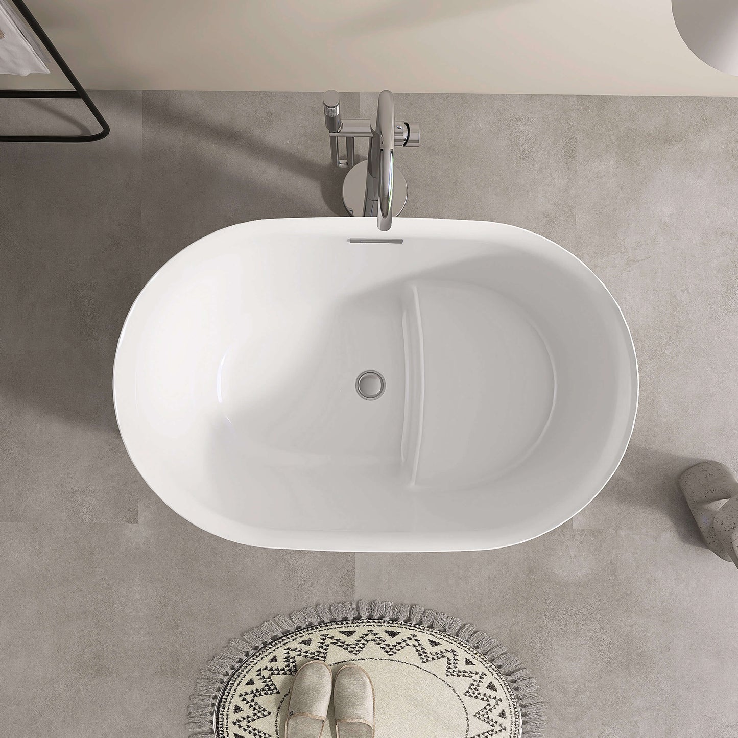 Medunjess 43” Swan Freestanding acrylic bathtub with bench