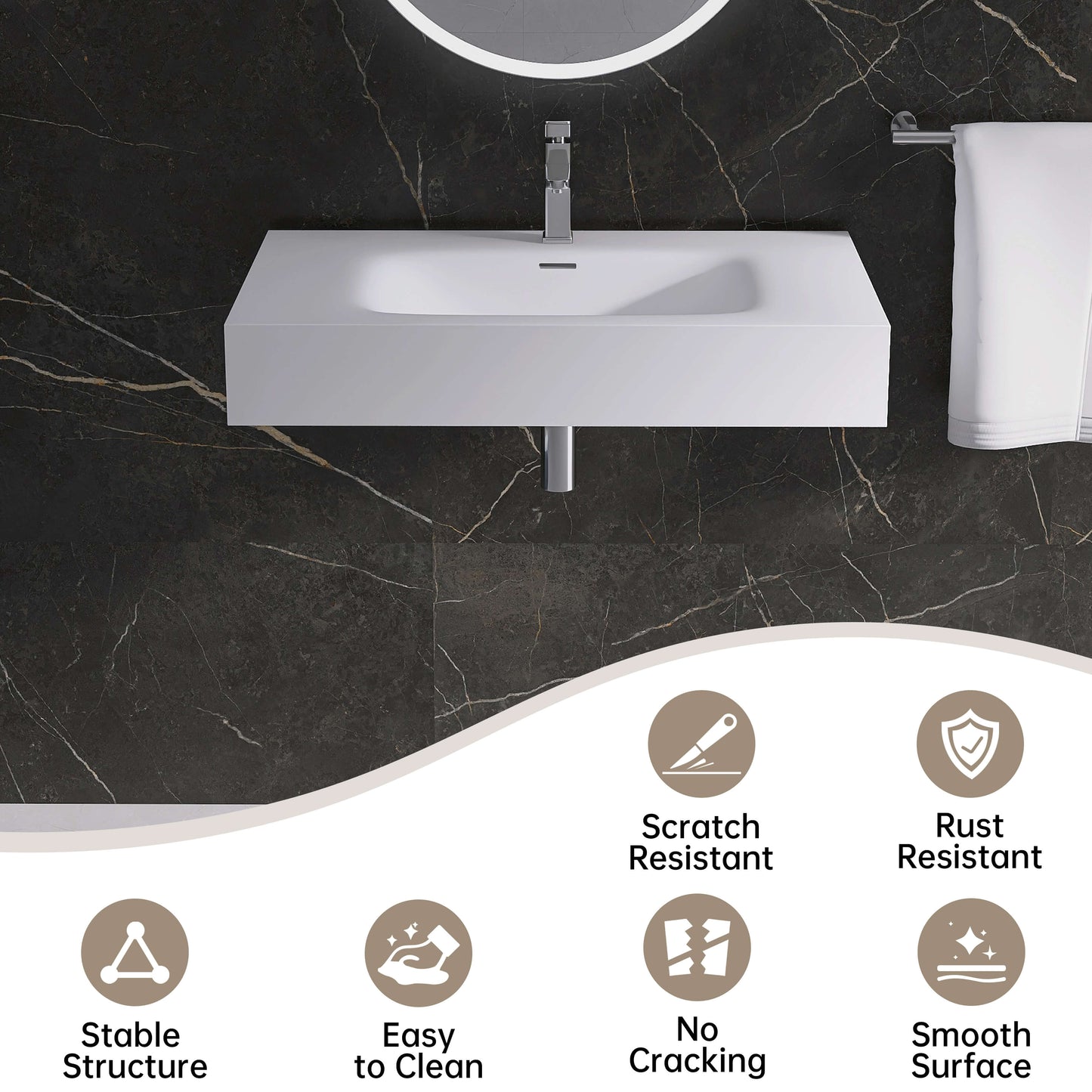Medunjess 32'' Aether Wall Mounted Bathroom Sink Solid Surface Sink