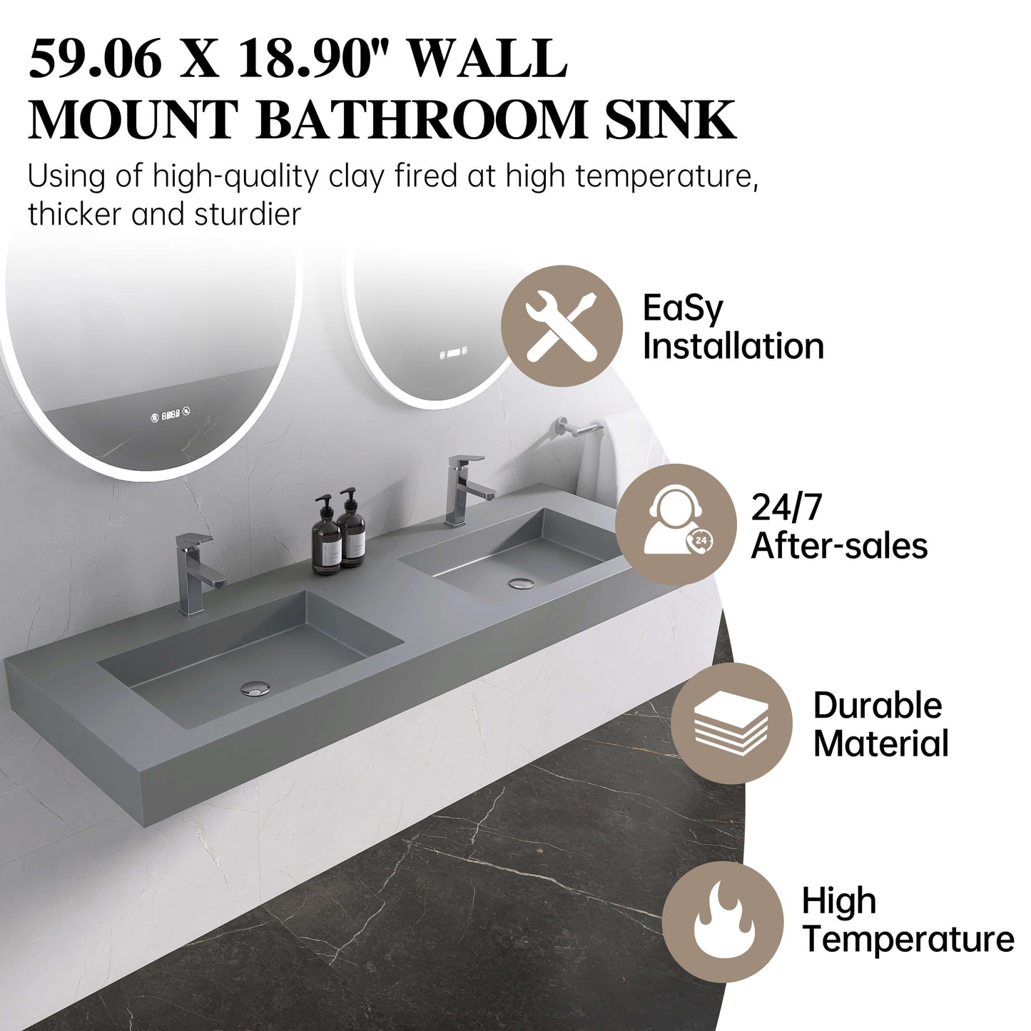 Medunjess 59'' Nimbus Wall Mounted Bathroom Sink Solid Surface Sink