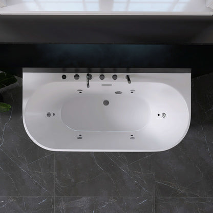 Medunjess 64” Streamline Freestanding acrylic massage bathtub，6-nozzle massage