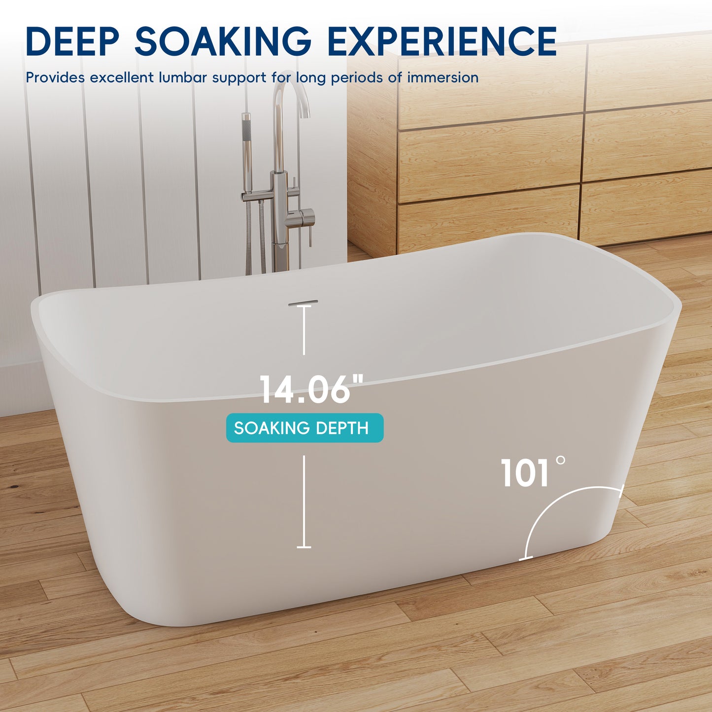 Medunjess 57" Solid Surface Freestanding Bathtub Matte White Ergonomic Resin Stone Bath Tub