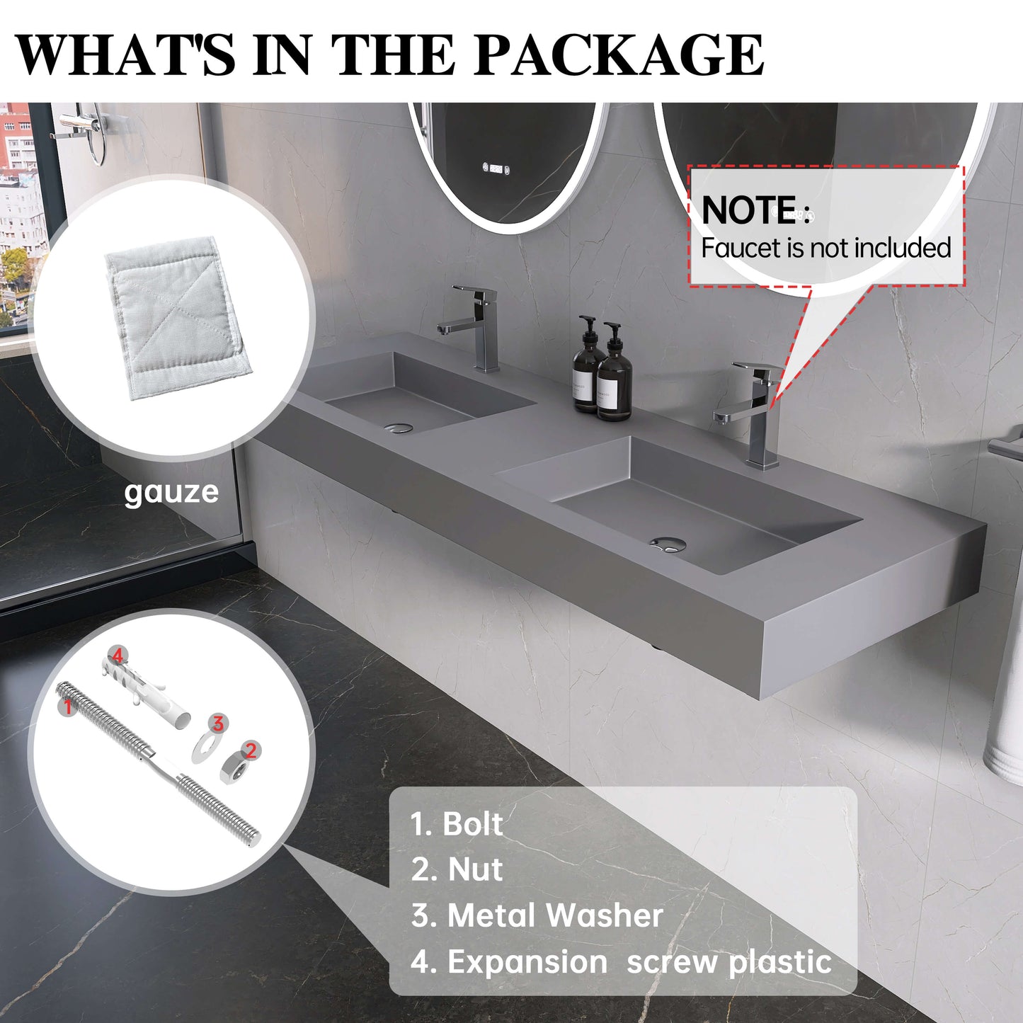 Medunjess 59'' Nimbus Wall Mounted Bathroom Sink Solid Surface Sink