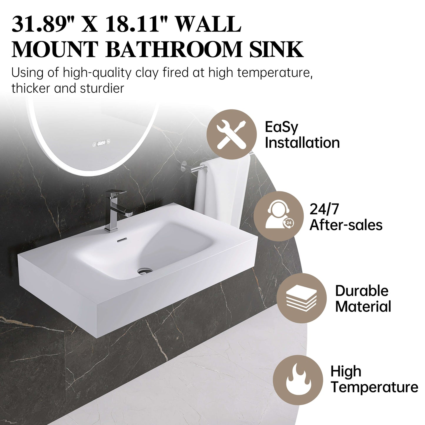Medunjess 32'' Aether Wall Mounted Bathroom Sink Solid Surface Sink