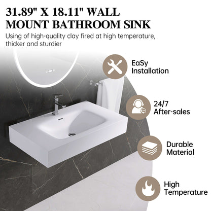 Medunjess 32'' Aether Wall Mounted Bathroom Sink Solid Surface Sink