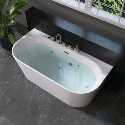 Medunjess 64” Streamline Freestanding acrylic massage bathtub，6-nozzle massage