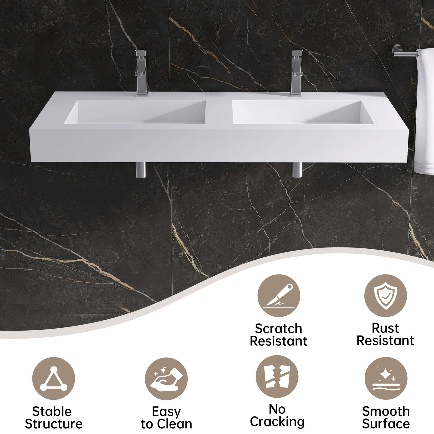 Medunjess 47'' Elytra Wall Mounted Bathroom Sink Solid Surface Sink