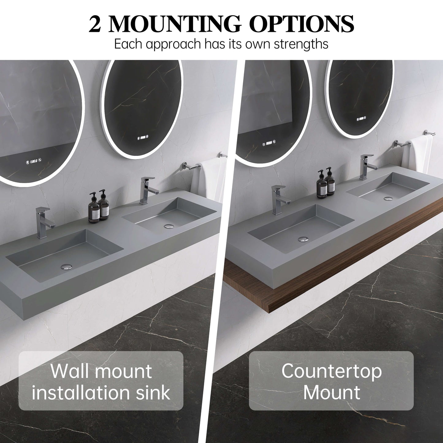 Medunjess 59'' Nimbus Wall Mounted Bathroom Sink Solid Surface Sink
