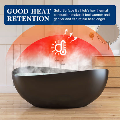 Medunjess 63" Wavy Freestanding Tub Solid Surface Freestadning Stone Resin Soaking Bathtub