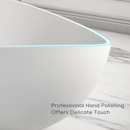 Medunjess 63" Wavy Freestanding Tub Solid Surface Freestadning Stone Resin Soaking Bathtub