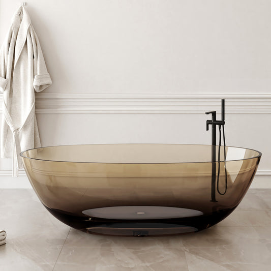 Medunjess 71" Freestanding Soaking Bahtutb Solid Surface Stone Resin Soaking Bathtub,Sepia