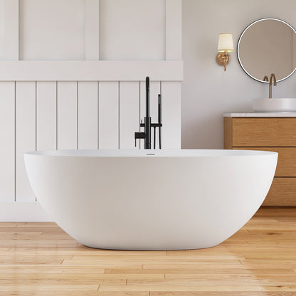 Medunjess 61" Freestanding Soaking Solid Surface Bathtub - Black