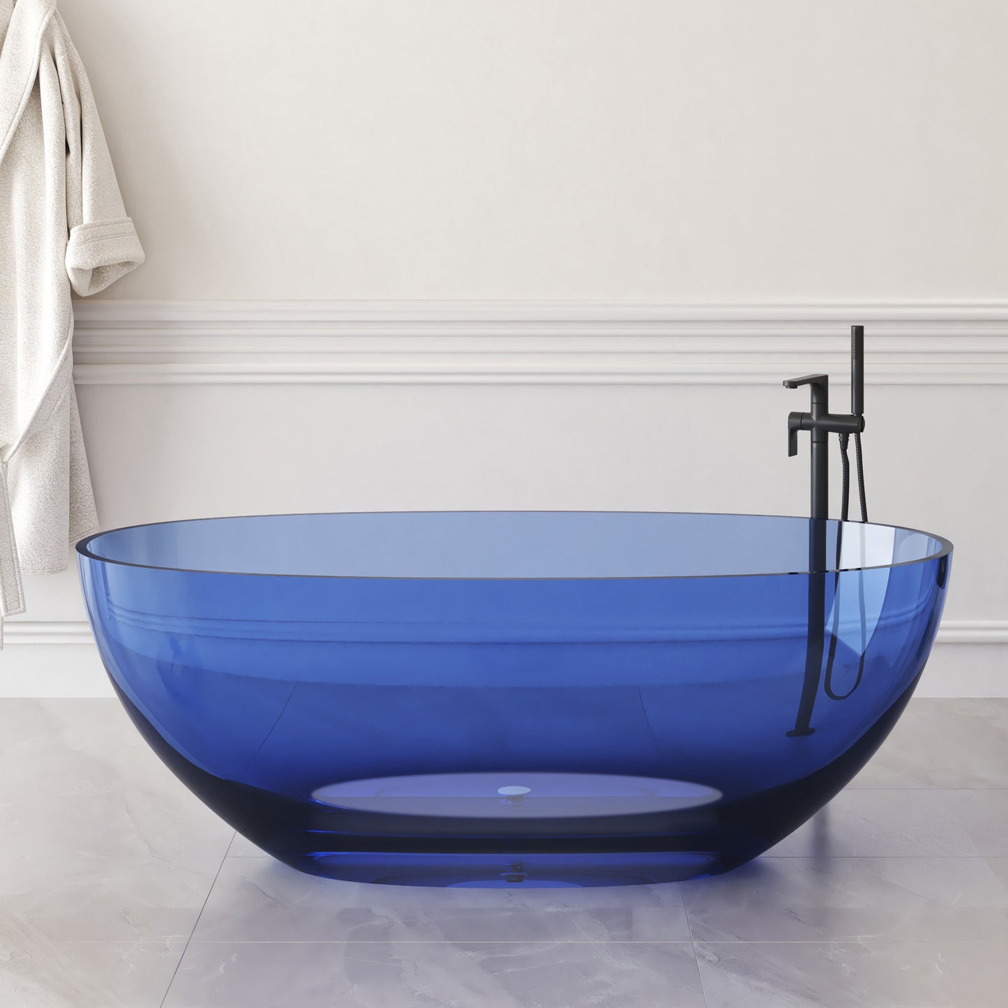 Medunjess 61" Amber Transparent Oval Freestanding Soaking Tub – Modern Bathtub