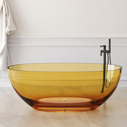 Medunjess 61" Artistic Transparent Blue Freestanding Solid Surface Deep Soaking Bathtub