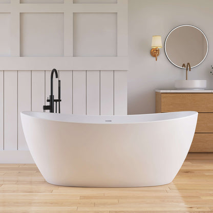 Medunjess 65'' Freestanding Bathtub Solid Surface Deep Soaking Tubs Double Slippers