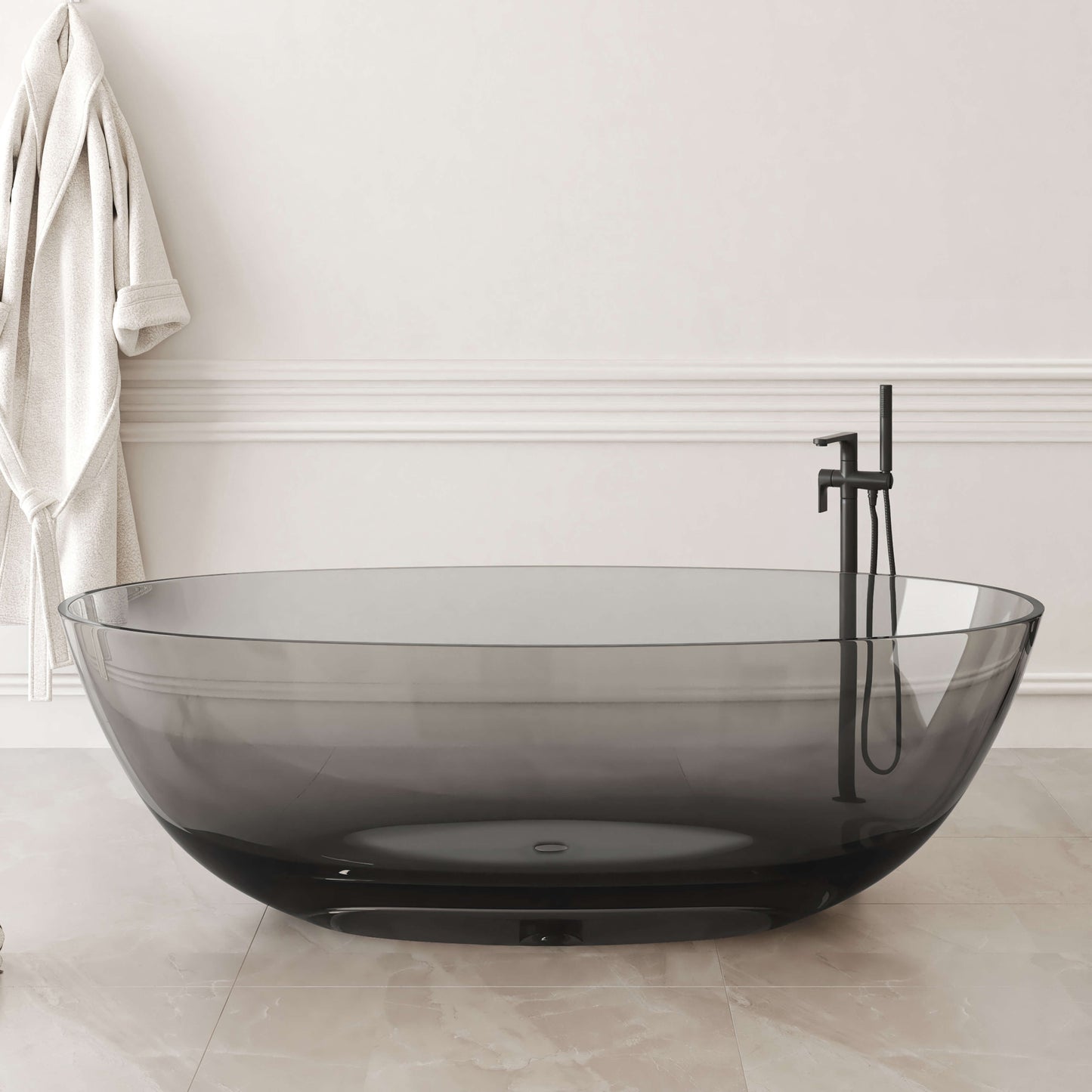 Medunjess 71" Freestanding Soaking Bahtutb Solid Surface Stone Resin Soaking Bathtub,Grey